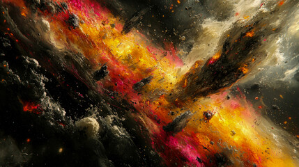 Wall Mural - this captivating cosmic formation showcases vibrant hues of red, orange, and yellow against a dark e