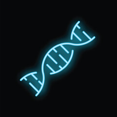 Poster - Glowing blue neon sign in the shape of a dna double helix is set against a black background