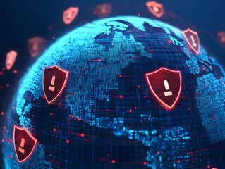Leinwandbilder - Digital globe with glowing security shields symbolizing cyber protection and online safety, representing global network security threats and data protection measures