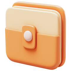 Poster - 3D A orange wallet with a white button on it isolated on transparent or white background, png