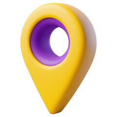 Poster - 3D A yellow and purple marker pointing to a location isolated on transparent or white background, png