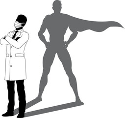 Wall Mural - A superhero medical doctor man health care worker revealed by his shadow silhouette as a super hero in a cape.