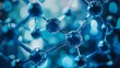 © dewboreas - Blue background with a complex carbon metal structure, close-up of carbon molecules in the foreground, stock photo style