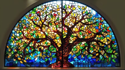Aufkleber - colorful stained glass window tree in the foreground