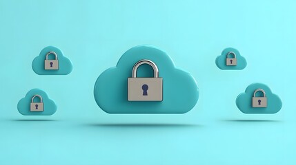 Poster - Secure Cloud Storage Concept with Padlocks to Illustrate Data Protection, Privacy, and Security in Digital Environments for Modern Businesses and Users