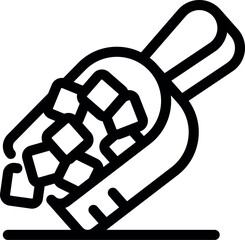 Poster - metal scoop pouring ice cubes on the ground, simple black and white icon