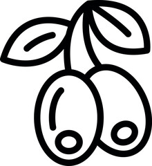 Poster - Two coffee beans are depicted growing on a branch, showcasing their oval shape and central lines, accompanied by two leaves