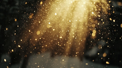 Poster - Sunlight filters through trees, illuminating falling snow