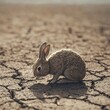 © Wuttichai - Malnourished Rabbit Crouching in Barren Field Symbolizing Struggle for Survival