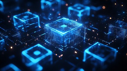 Abstract background with blue glowing hexagons 3D