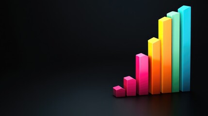 Poster - Colorful 3D Bar Chart Showing Growth with Bright Colors on a Dark Background for Business, Finance, and Marketing Concepts Representing Progress and Success