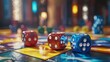 © Suphawan - Close-up of vibrant game pieces and dice on a classic board, creating an inviting scene for players.