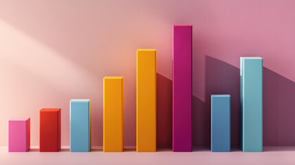 Aufkleber - Colorful 3D Bar Graph on Pink Background Representing Data Growth, Progress, and Comparison in Business, Finance, and Marketing Applications for Visual Analysis