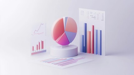 Poster - Modern Infographic Display with Colorful Pie Chart and Bar Graphs on a Soft Background for Data Visualization and Business Analysis Presentation