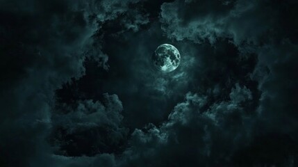 Wall Mural - a dark sky with a large moon in the center