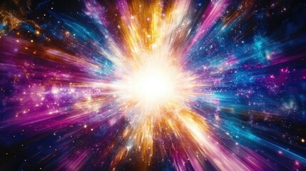 Poster - Explosive Cosmic Blast of Colorful Stars and Nebulae Illuminating the Vastness of Space in a Beautiful Digital Art Interpretation of the Universe's Power
