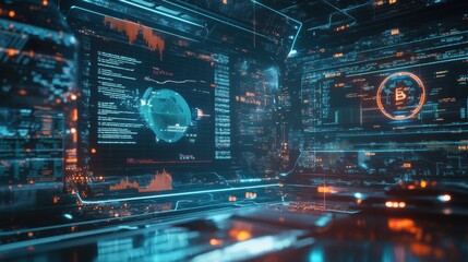 Poster - Futuristic Data Visualization Interface with Abstract Graphs, High-Tech Screens, and Digital Elements for Science and Technology Projects