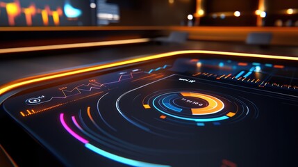 Poster - Futuristic Data Visualization Interface with Dynamic Charts and Graphs Showcasing Financial Trends in a Modern Digital Workspace
