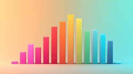 Poster - Colorful 3D Bar Graph Representing Data Analysis and Growth Metrics on a Soft Gradient Background for Business and Marketing Visuals