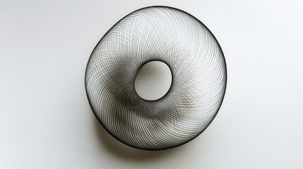 Poster - Abstract geometric art featuring a black 3D wireframe donut shape with intricate detailing, displayed against a clean white background for a modern aesthetic appeal