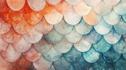 Poster - Watercolor Floral Arts, famous arts inspired. A vibrant, textured pattern of scaled colors in shades of red, blue, and white. Perfect for backgrounds, prints, or artistic designs.