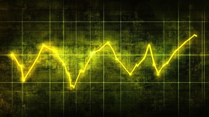  - Abstract Financial Data Visualization with Bright Yellow Line Graph on Dark Grunge Background Representing Market Trends and Economic Analysis in Stock Photography