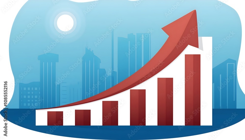 business graph with arrow chart rising bar graph overlaying a modern ...