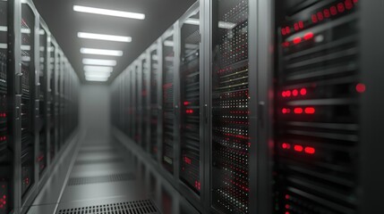 Server Room Interior with Rows of Servers