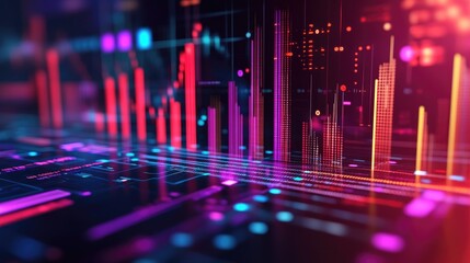 Poster - Dynamic Data Visualization of Colorful Digital Graphs and Charts Representing Financial Trends and Market Analysis in a Futuristic Environment