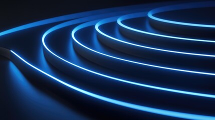 Poster - Abstract Blue Light Waves in a Dark Space with Curved Lines Creating a Futuristic and Dynamic Visual Effect for Backgrounds or Artistic Designs