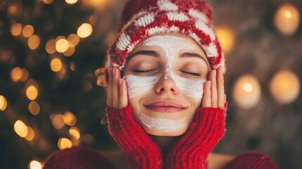 Sticker - Winter skin care, Winter care, treatment, cream, skin care, relaxation, health, body, cosmetics, salon, therapy, relaxation, towel, health, massage, head, clay, cosmetics, eye mask, Women, spa, beauty