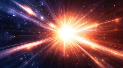 Poster - Dynamic Cosmic Explosion with Radiant Light Beams and Dazzling Stars Creating a Celestial Atmosphere of Energy and Vibrant Color in the Universe