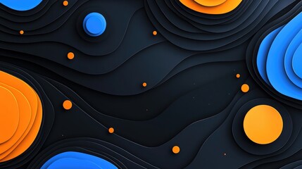 Poster - Abstract Background with Layered Paper Art Design Featuring Bold Orange, Blue, and Black Waves, Creating a Dynamic and Modern Visual Experience