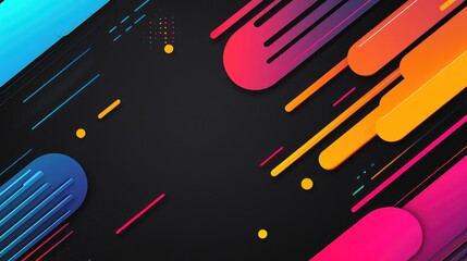Poster - Vibrant Abstract Design with Colorful Shapes and Lines on a Dark Background for Creative Projects and Digital Artwork