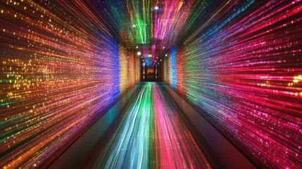 Poster - Vibrant and Dynamic Light Tunnel with Colorful Trails Illuminating the Way, Creating a Stunning Visual Journey Through a Neon Wonderland of Colors