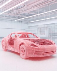 Poster - Retro fast food car show modern garage wireframe model bright environment dynamic perspective vibrant innovation