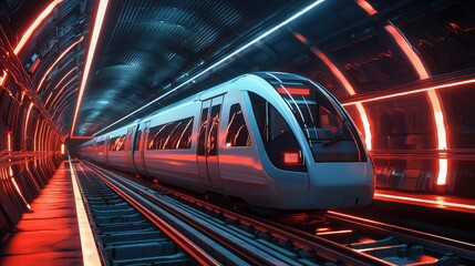 Poster - Modern Subway Train in Underground Tunnel