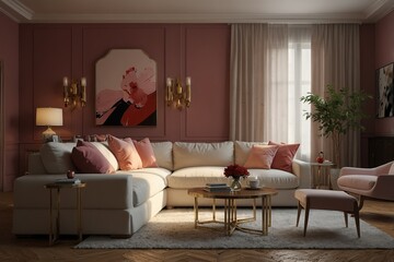 Wall Mural - Valentine's Day interior design 3D rendering of a living room and sofa