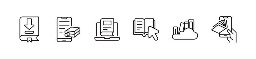 Aufkleber - online library icon set digital education book read journal literature document signs outline vector illustration