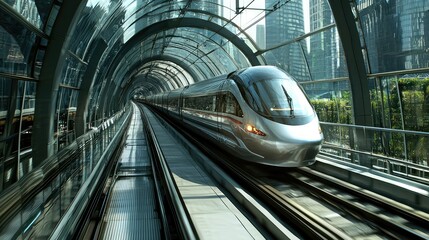 Poster - Modern High-Speed Train Racing Down Steel Track