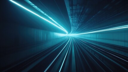 Poster - Dramatic Light Trails in a Tunnel Illustrating the Motion and Speed of Urban Transportation Systems at Night with a Futuristic Atmosphere
