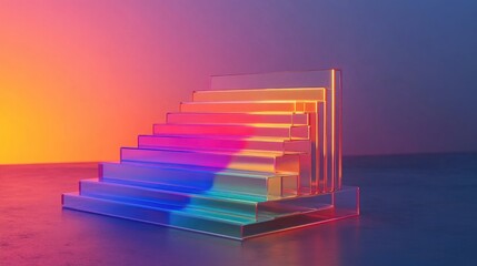 Poster - Abstract Composition of Colorful Transparent Layers Creating a Stunning Visual Effect with Soft Lighting and Vibrant Gradients Against a Dull Background