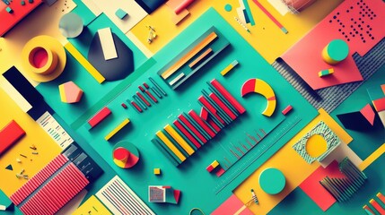 Poster - Vibrant Geometric Composition with Bold Shapes and Bright Colors Creating a Dynamic Abstract Background Ideal for Creative Projects and Design Work