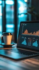 Poster - Business Analysis on Laptop with Charts and Coffee
