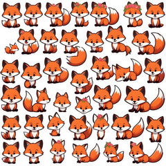  Cute cartoon fox stickers with various poses and expressions on a white background, emphasizing whimsy and fun