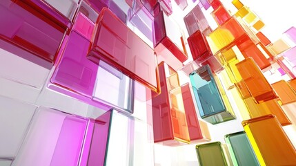 Poster - Colorful Abstract Geometry Composed of Transparent Blocks in an Artful Arrangement Creating a Vibrant and Dynamic Visual Experience for Creative Projects