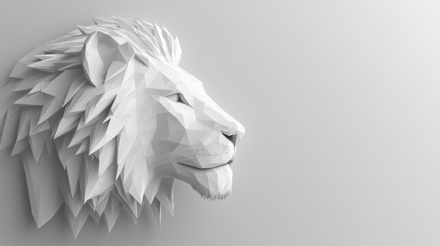 Low-Poly Lion Head Sculpture: White Geometric Animal Art