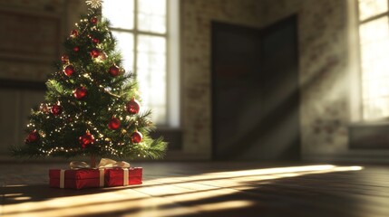 Poster - A small Christmas tree with red