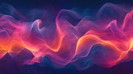 Poster - Abstract Flowing Waves in Vibrant Colors of Pink, Orange, and Blue Creating a Dynamic and Ethereal Background for Artistic or Creative Projects