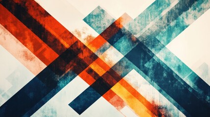 Poster - Abstract geometric composition featuring bold red, blue, and orange stripes crossing dynamically over a textured background for modern design projects